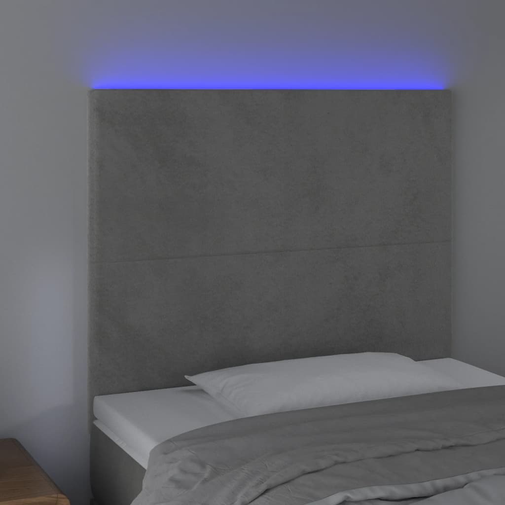 vidaXL Tăblie de pat cu LED, gri deschis, 80x5x118/128 cm, catifea vidaXL Tăblie de pat cu LED, gri deschis, 80x5x118/128 cm, catifea