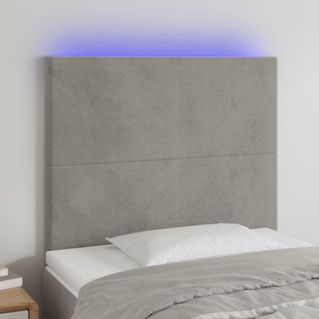 vidaXL Tăblie de pat cu LED, gri deschis, 80x5x118/128 cm, catifea vidaXL Tăblie de pat cu LED, gri deschis, 80x5x118/128 cm, catifea
