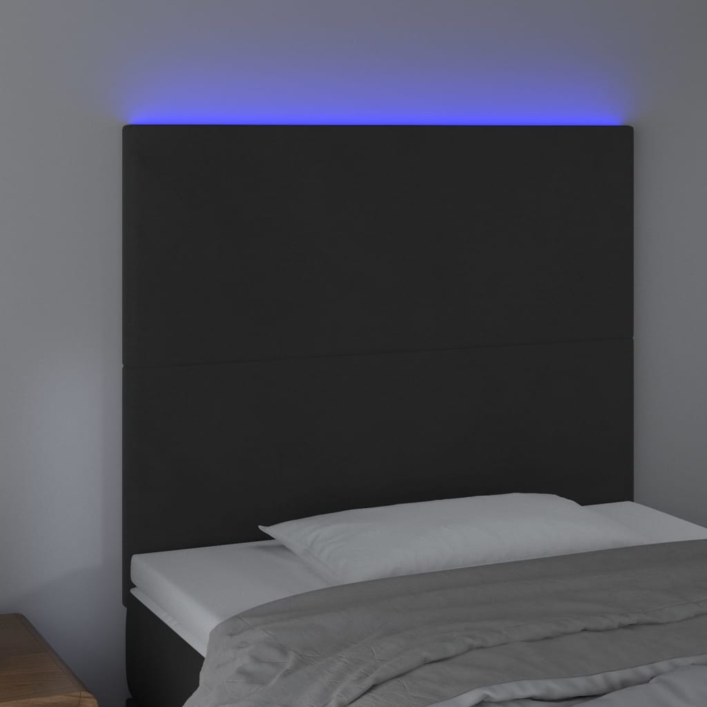 vidaXL Tăblie de pat cu LED, negru, 80x5x118/128 cm, catifea