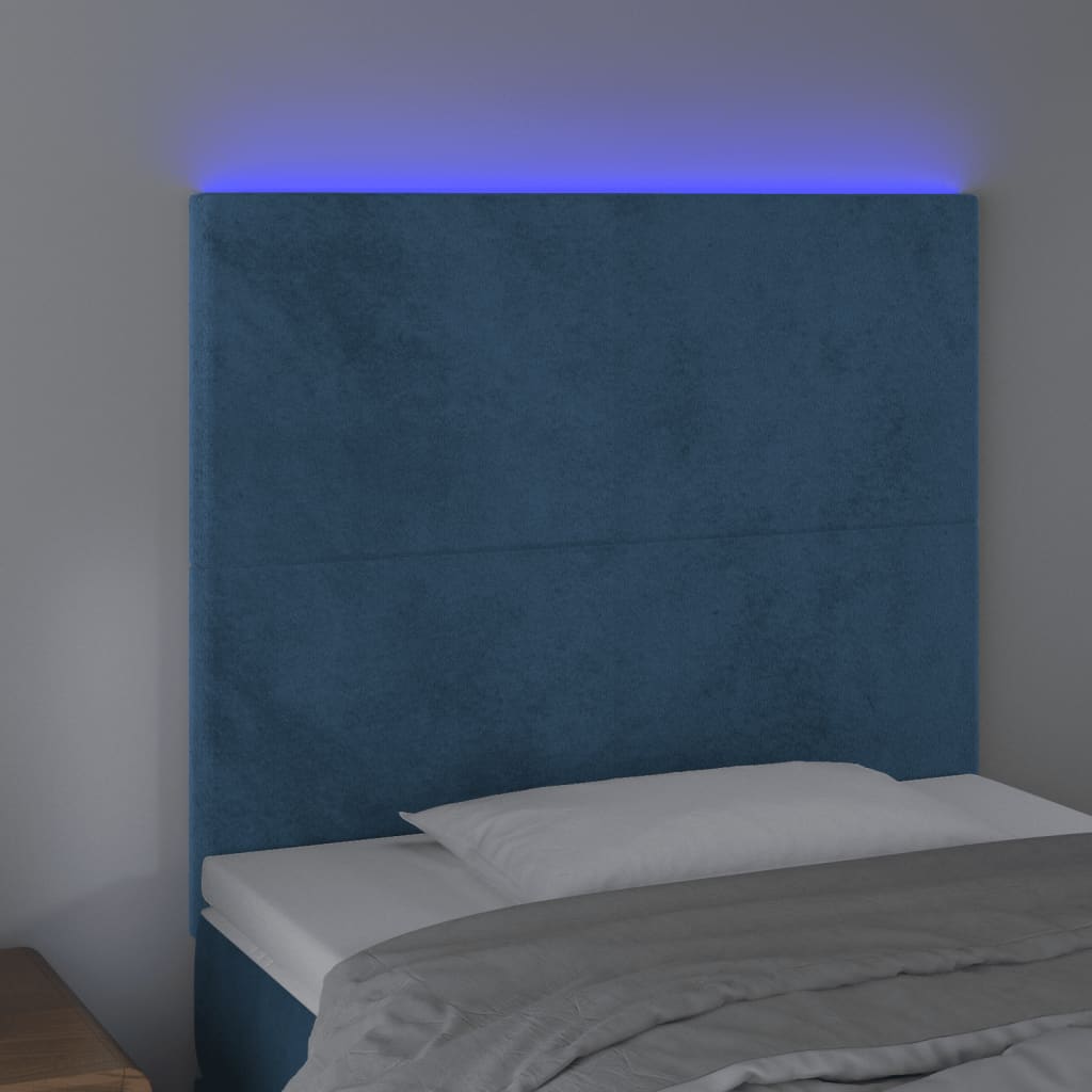 vidaXL Tăblie de pat cu LED, albastru închis, 80x5x118/128cm, catifea