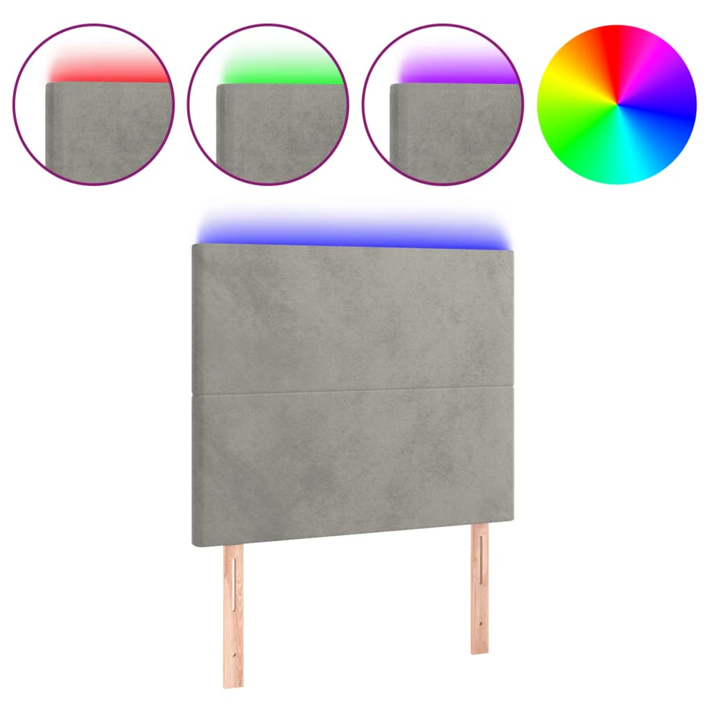 vidaXL Tăblie de pat cu LED, gri deschis, 90x5x118/128 cm, catifea vidaXL Tăblie de pat cu LED, gri deschis, 90x5x118/128 cm, catifea