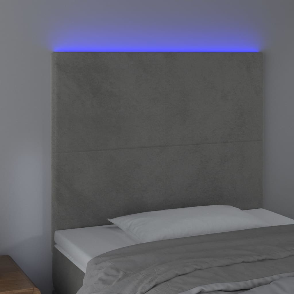 vidaXL Tăblie de pat cu LED, gri deschis, 90x5x118/128 cm, catifea vidaXL Tăblie de pat cu LED, gri deschis, 90x5x118/128 cm, catifea