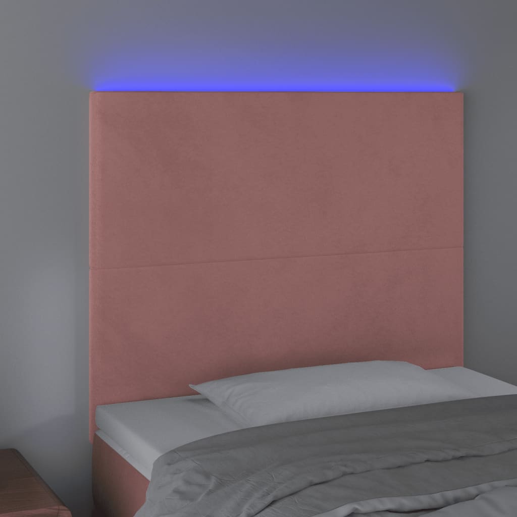 vidaXL Tăblie de pat cu LED, roz, 90x5x118/128 cm, catifea