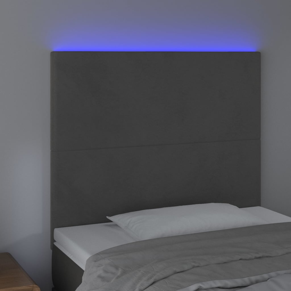vidaXL Tăblie de pat cu LED, gri închis, 100x5x118/128 cm, textil vidaXL Tăblie de pat cu LED, gri închis, 100x5x118/128 cm, textil