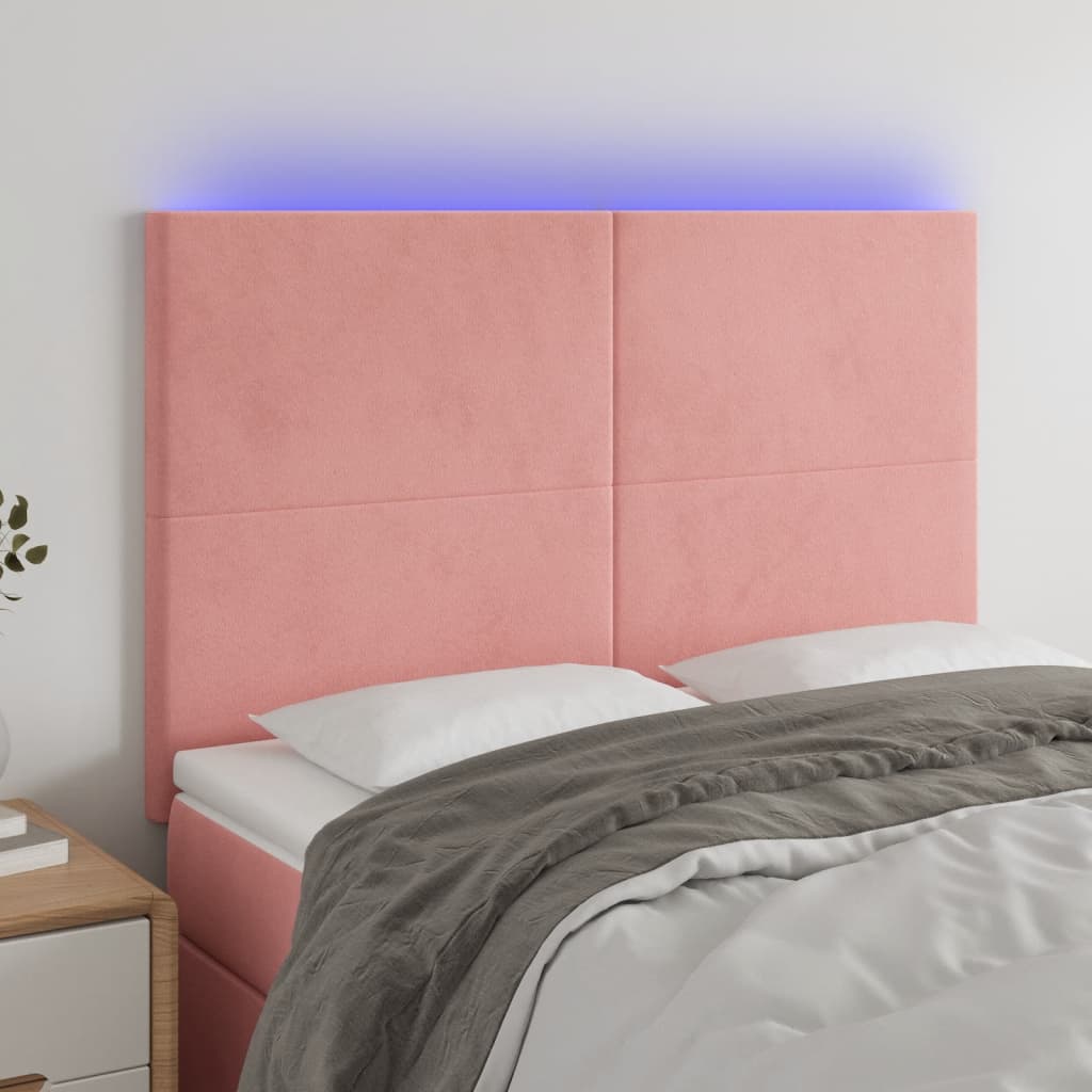 vidaXL Tăblie de pat cu LED, roz, 144x5x118/128 cm, catifea vidaXL Tăblie de pat cu LED, roz, 144x5x118/128 cm, catifea