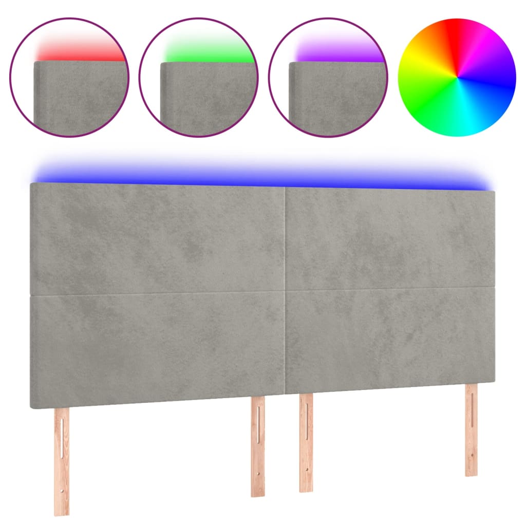 vidaXL Tăblie de pat cu LED, gri deschis, 160x5x118/128 cm, catifea