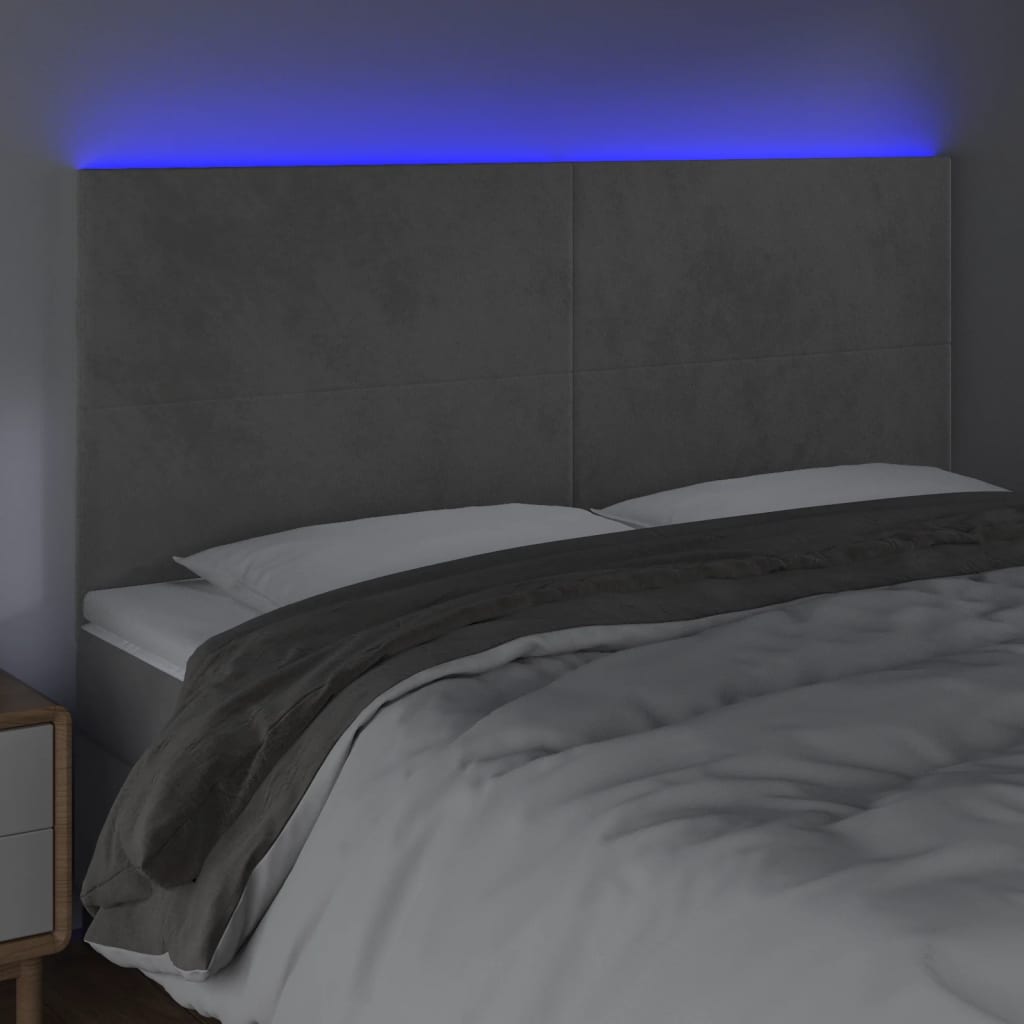 vidaXL Tăblie de pat cu LED, gri deschis, 180x5x118/128 cm, catifea vidaXL Tăblie de pat cu LED, gri deschis, 180x5x118/128 cm, catifea