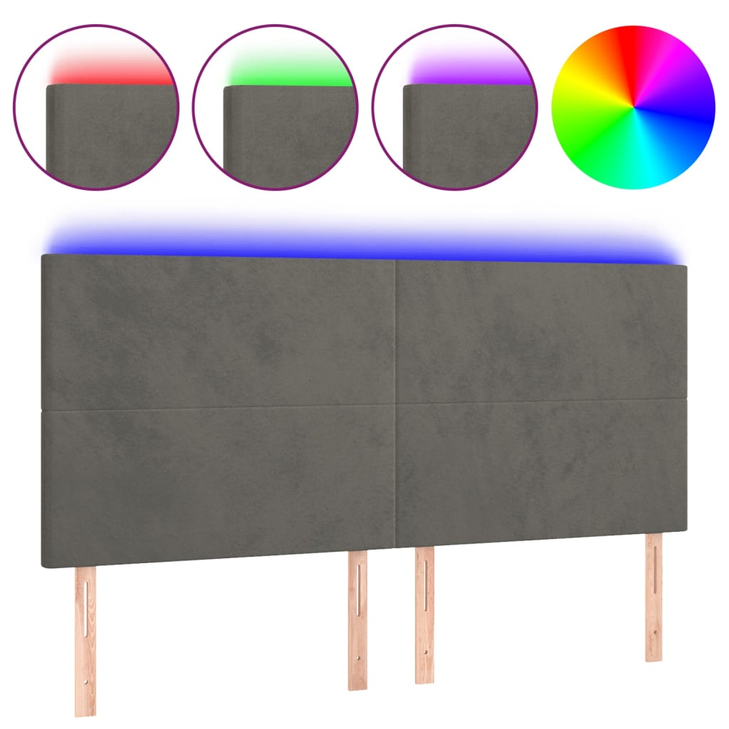 vidaXL Tăblie de pat cu LED, gri închis, 200x5x118/128 cm, catifea vidaXL Tăblie de pat cu LED, gri închis, 200x5x118/128 cm, catifea