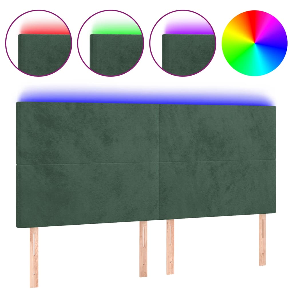 vidaXL Tăblie de pat cu LED, verde închis, 200x5x118/128 cm, catifea vidaXL Tăblie de pat cu LED, verde închis, 200x5x118/128 cm, catifea