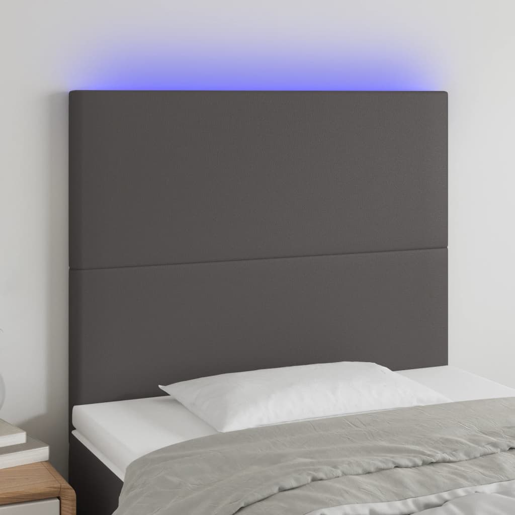 vidaXL Tăblie de pat cu LED, gri, 80x5x118/128 cm, piele ecologică vidaXL Tăblie de pat cu LED, gri, 80x5x118/128 cm, piele ecologică