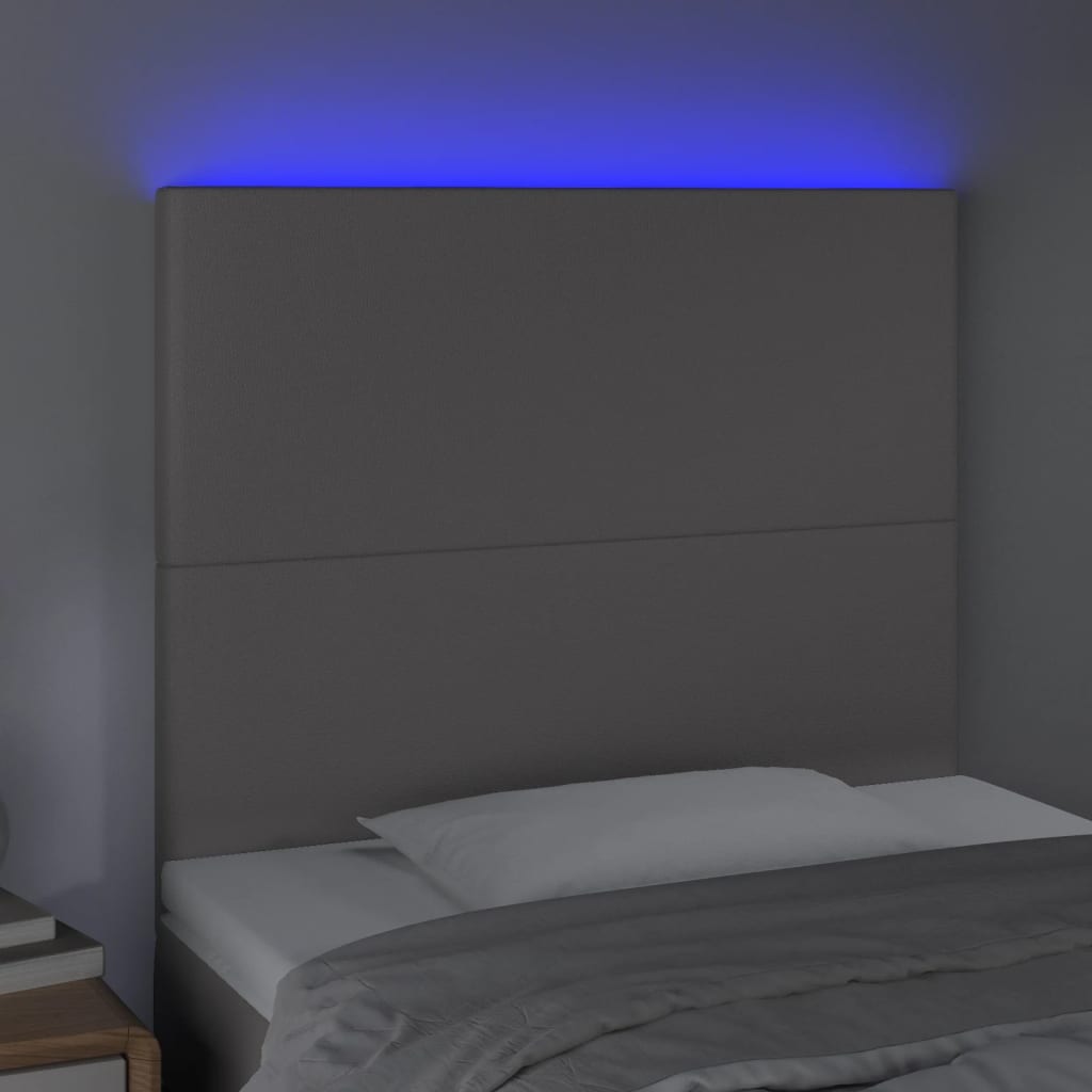 vidaXL Tăblie de pat cu LED, gri, 90x5x118/128 cm, piele ecologică vidaXL Tăblie de pat cu LED, gri, 90x5x118/128 cm, piele ecologică