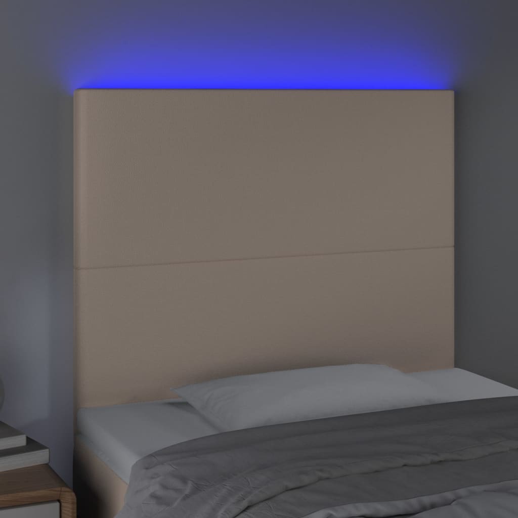 vidaXL Tăblie de pat cu LED cappuccino 90x5x118/128cm, piele ecologică vidaXL Tăblie de pat cu LED cappuccino 90x5x118/128cm, piele ecologică