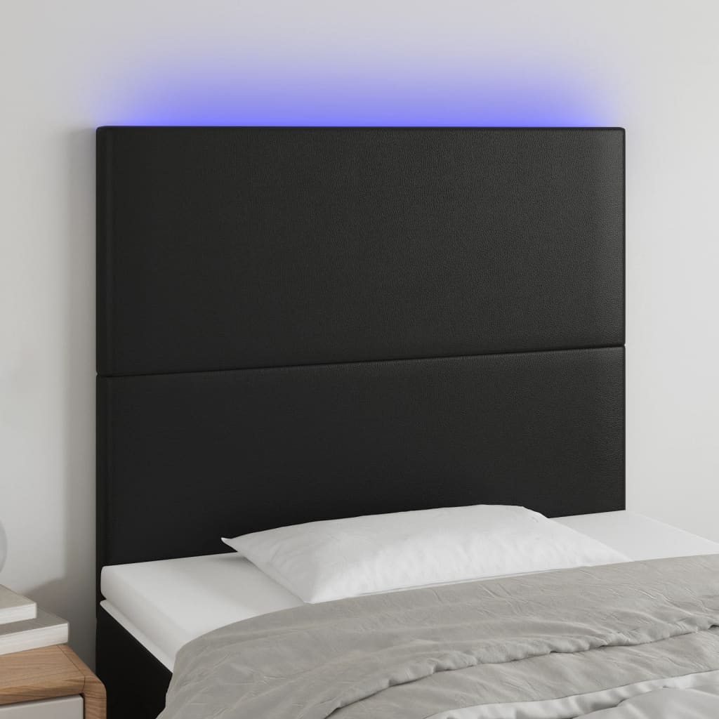 vidaXL Tăblie de pat cu LED, negru, 100x5x118/128 cm, piele ecologică vidaXL Tăblie de pat cu LED, negru, 100x5x118/128 cm, piele ecologică