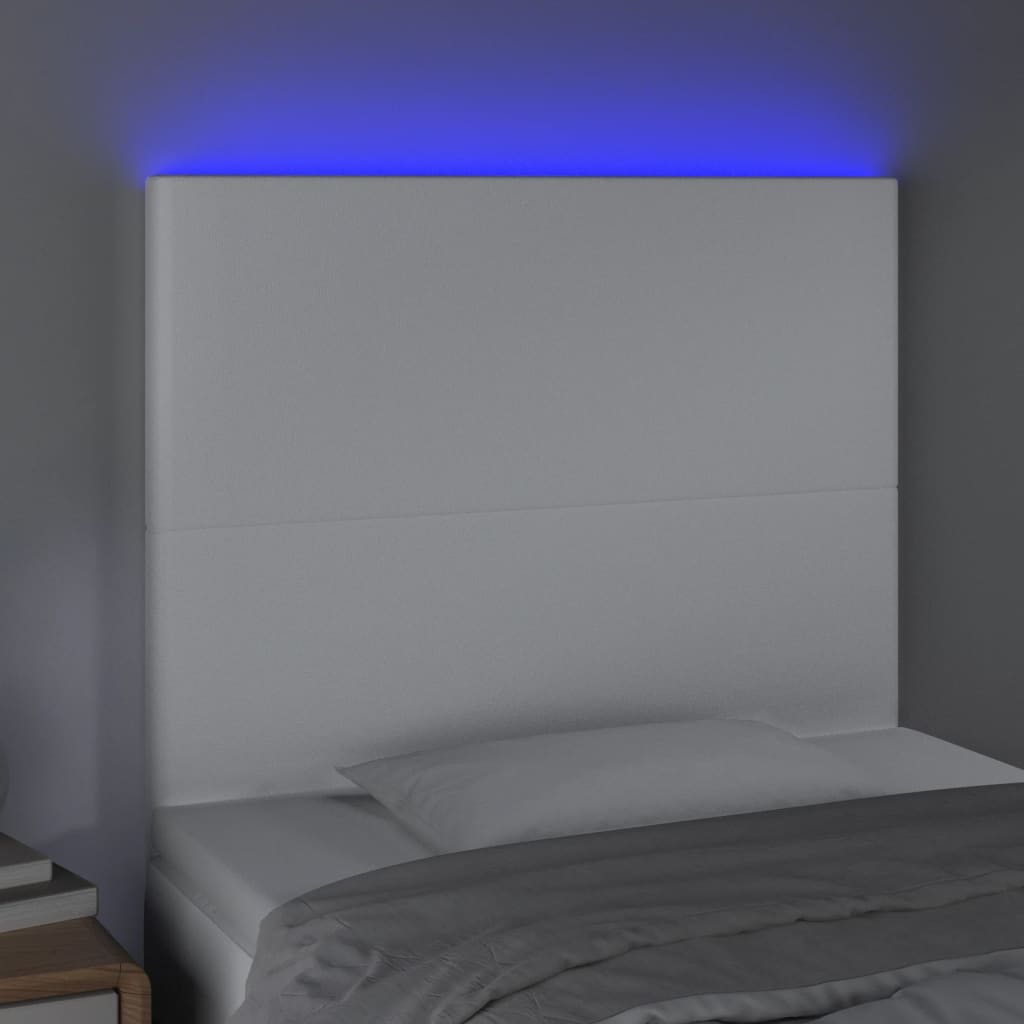 vidaXL Tăblie de pat cu LED, alb, 100x5x118/128 cm, piele ecologică vidaXL Tăblie de pat cu LED, alb, 100x5x118/128 cm, piele ecologică
