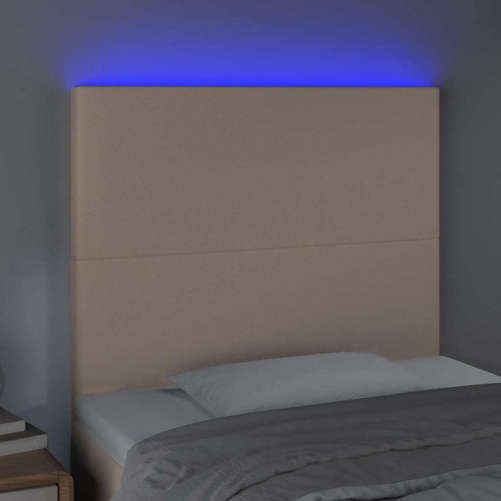 vidaXL Tăblie de pat cu LED, cappuccino, 100x5x118/128 cm, piele eco