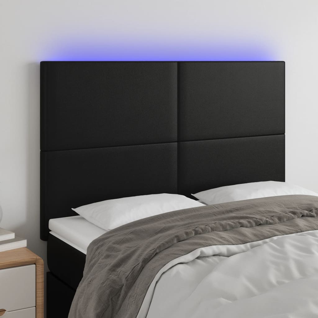 vidaXL Tăblie de pat cu LED, negru, 144x5x118/128 cm, piele ecologică vidaXL Tăblie de pat cu LED, negru, 144x5x118/128 cm, piele ecologică