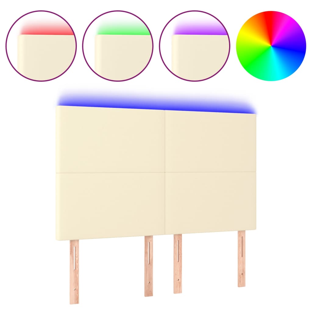 vidaXL Tăblie de pat cu LED, crem, 144x5x118/128 cm, piele ecologică vidaXL Tăblie de pat cu LED, crem, 144x5x118/128 cm, piele ecologică