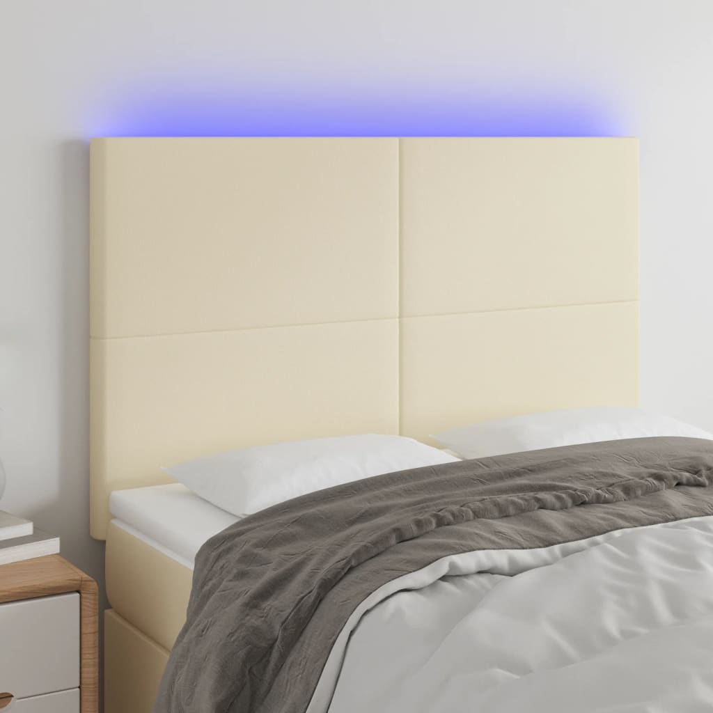 vidaXL Tăblie de pat cu LED, crem, 144x5x118/128 cm, piele ecologică vidaXL Tăblie de pat cu LED, crem, 144x5x118/128 cm, piele ecologică