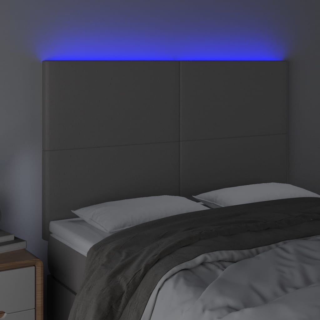 vidaXL Tăblie de pat cu LED, gri, 144x5x118/128 cm, textil vidaXL Tăblie de pat cu LED, gri, 144x5x118/128 cm, textil
