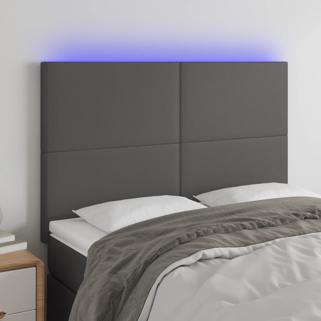vidaXL Tăblie de pat cu LED, gri, 144x5x118/128 cm, textil vidaXL Tăblie de pat cu LED, gri, 144x5x118/128 cm, textil