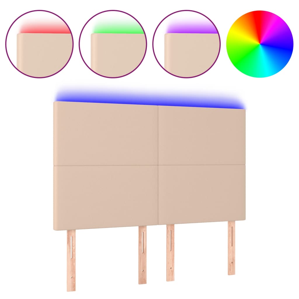 vidaXL Tăblie de pat cu LED, cappuccino, 144x5x118/128 cm, piele eco