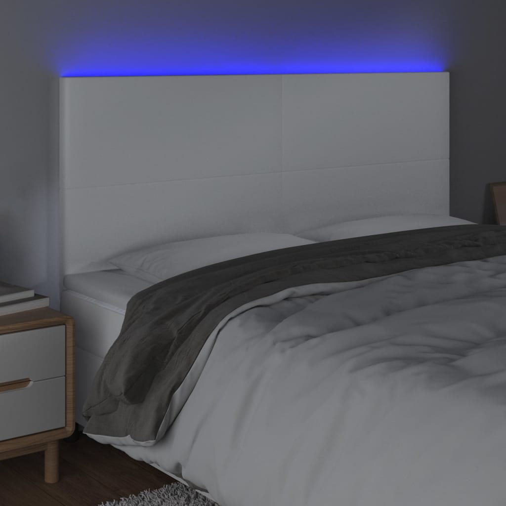 vidaXL Tăblie cu LED-uri, alb, 160x5x118/128 cm, piele ecologică vidaXL Tăblie cu LED-uri, alb, 160x5x118/128 cm, piele ecologică