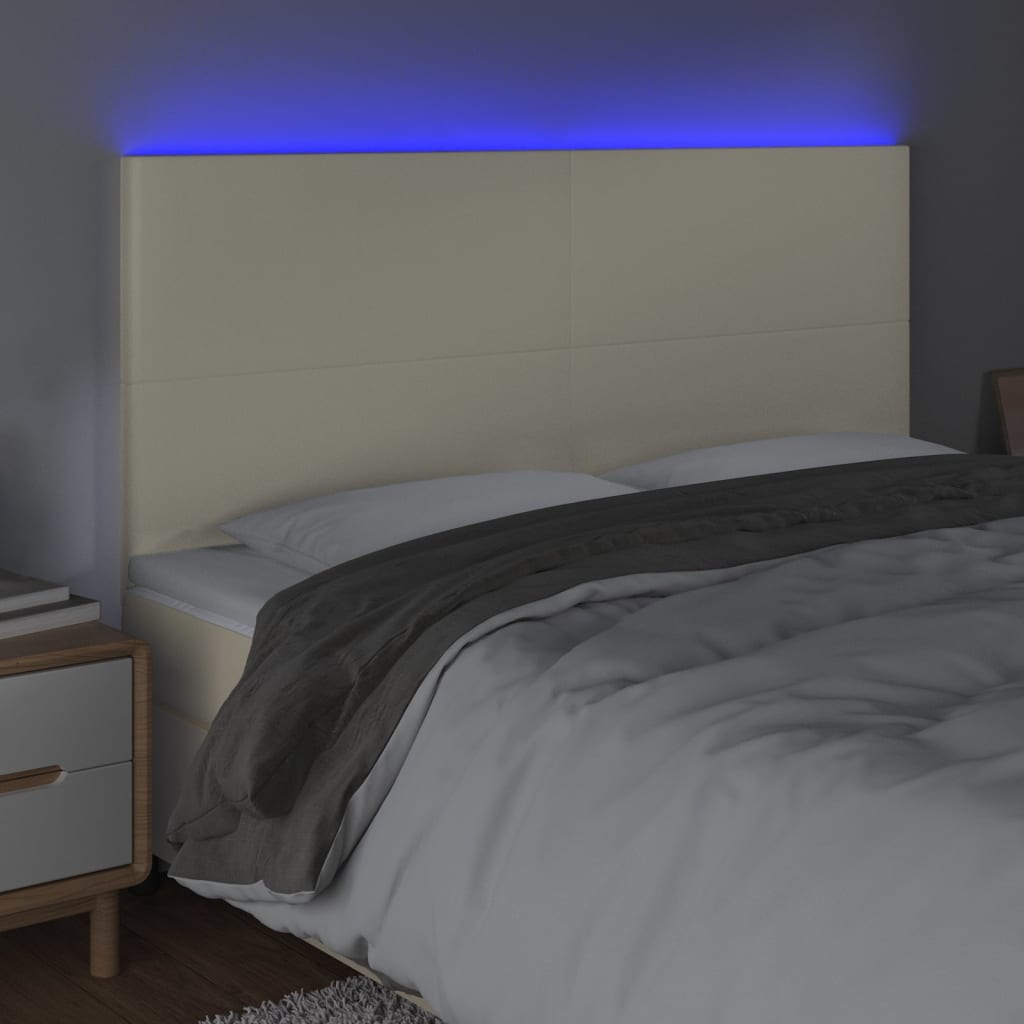 vidaXL Tăblie cu LED-uri, crem, 160x5x118/128 cm, piele ecologică