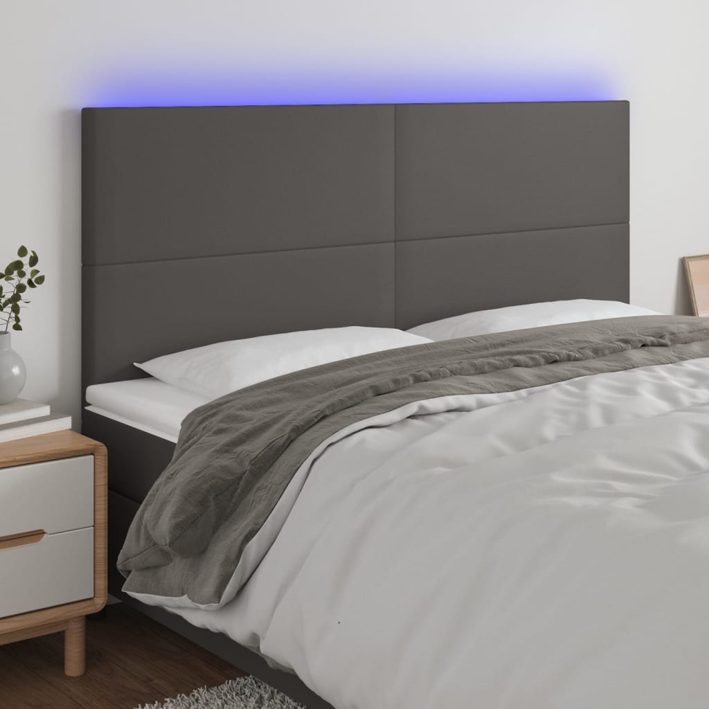 vidaXL Tăblie de pat cu LED, gri, 180x5x118/128 cm, piele ecologică vidaXL Tăblie de pat cu LED, gri, 180x5x118/128 cm, piele ecologică