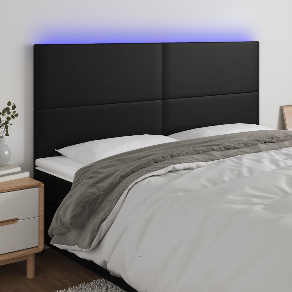 vidaXL Tăblie de pat cu LED, negru, 200x5x118/128 cm, piele ecologică vidaXL Tăblie de pat cu LED, negru, 200x5x118/128 cm, piele ecologică