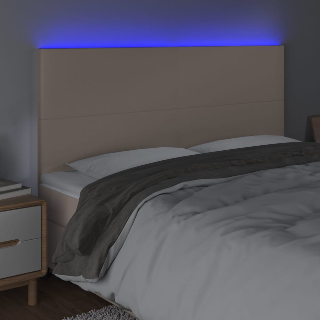 vidaXL Tăblie de pat cu LED, cappuccino, 200x5x118/128 cm, piele eco