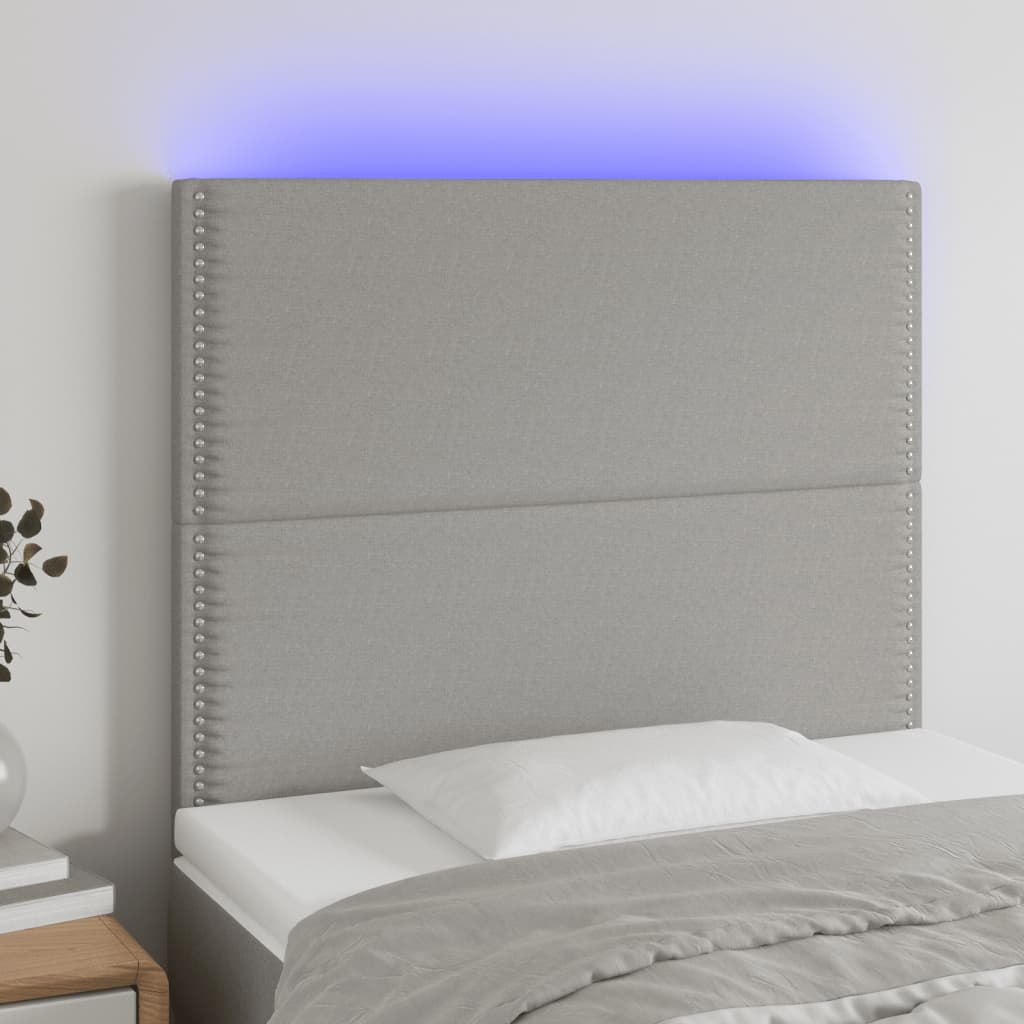 vidaXL Tăblie de pat cu LED, gri deschis, 90x5x118/128 cm, textil vidaXL Tăblie de pat cu LED, gri deschis, 90x5x118/128 cm, textil