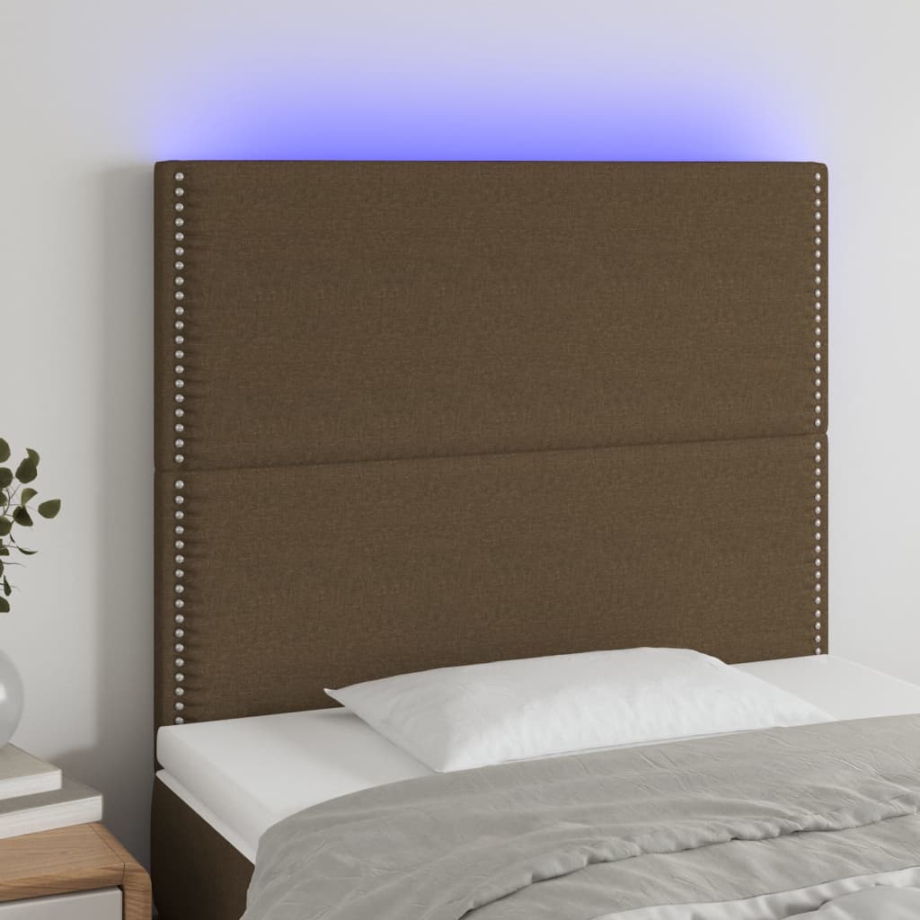 vidaXL Tăblie de pat cu LED, maro închis, 100x5x118/128 cm, textil vidaXL Tăblie de pat cu LED, maro închis, 100x5x118/128 cm, textil