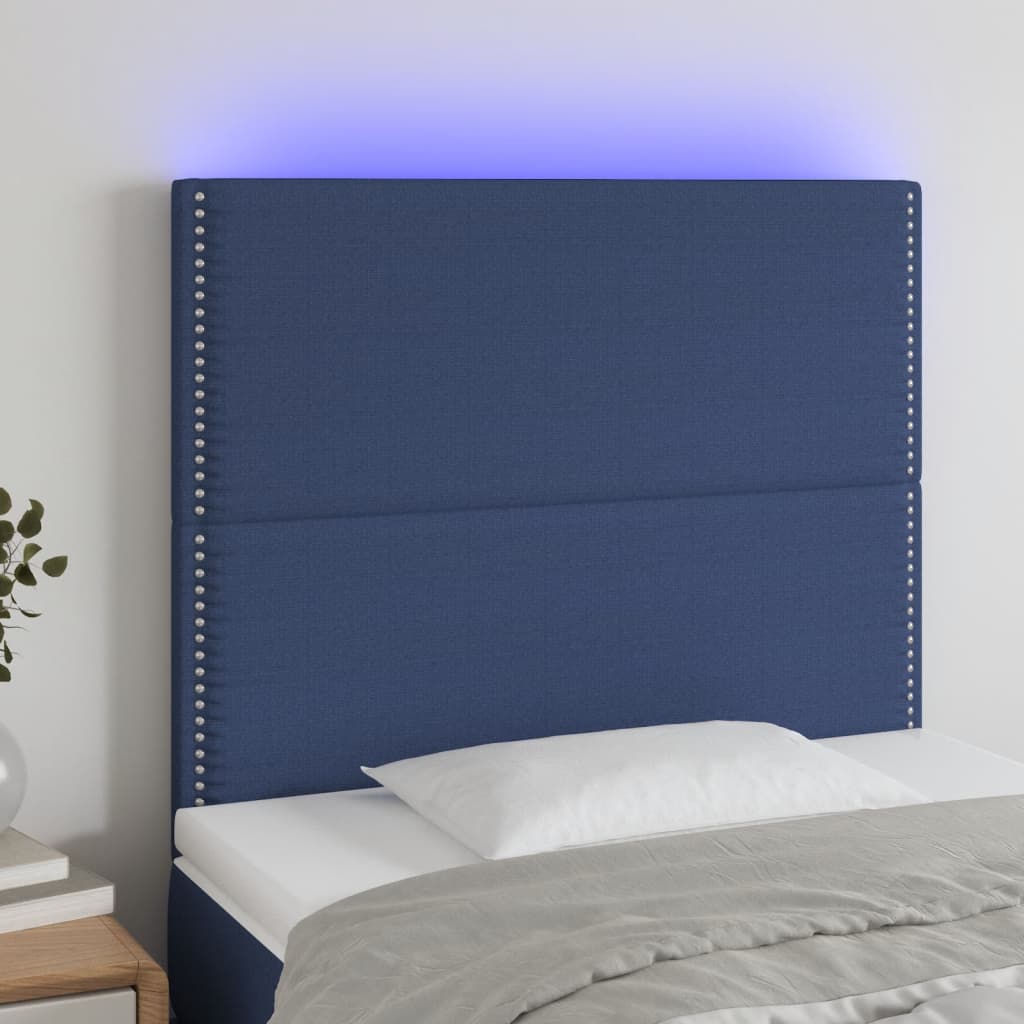 vidaXL Tăblie de pat cu LED, albastru, 100x5x118/128 cm, textil vidaXL Tăblie de pat cu LED, albastru, 100x5x118/128 cm, textil
