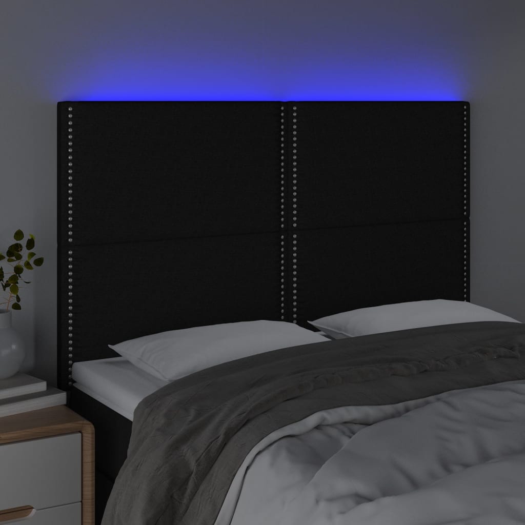 vidaXL Tăblie de pat cu LED, negru, 144x5x118/128 cm, textil vidaXL Tăblie de pat cu LED, negru, 144x5x118/128 cm, textil