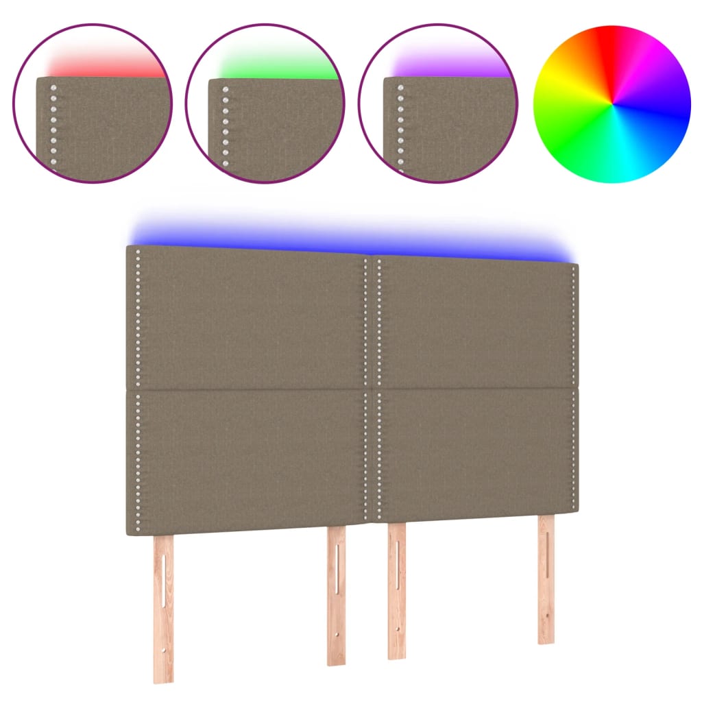 vidaXL Tăblie de pat cu LED, gri taupe, 144x5x118/128 cm, textil vidaXL Tăblie de pat cu LED, gri taupe, 144x5x118/128 cm, textil