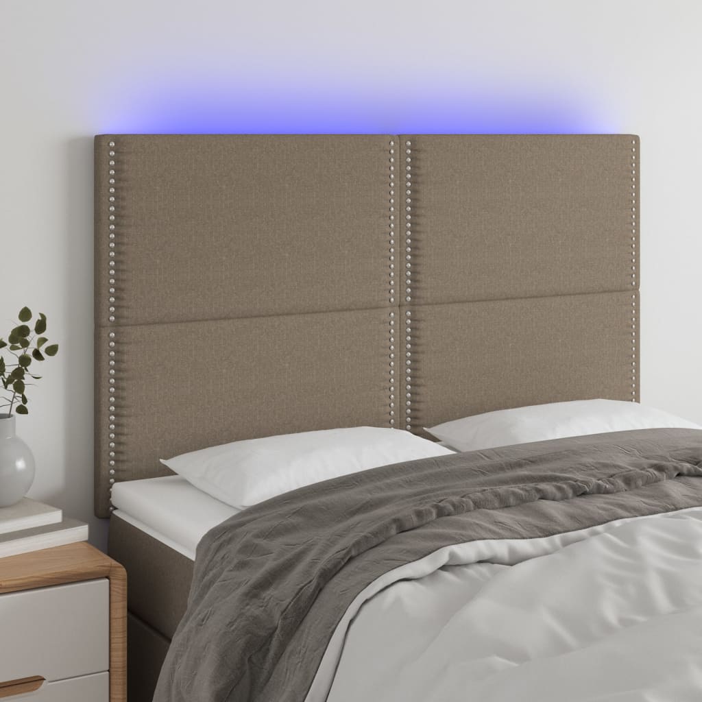 vidaXL Tăblie de pat cu LED, gri taupe, 144x5x118/128 cm, textil vidaXL Tăblie de pat cu LED, gri taupe, 144x5x118/128 cm, textil
