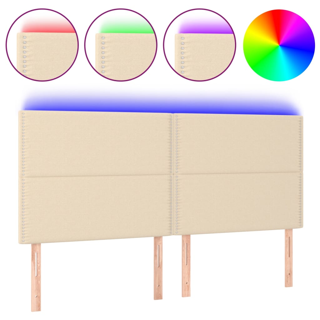 vidaXL Tăblie de pat cu LED, crem, 180x5x118/128 cm, textil vidaXL Tăblie de pat cu LED, crem, 180x5x118/128 cm, textil