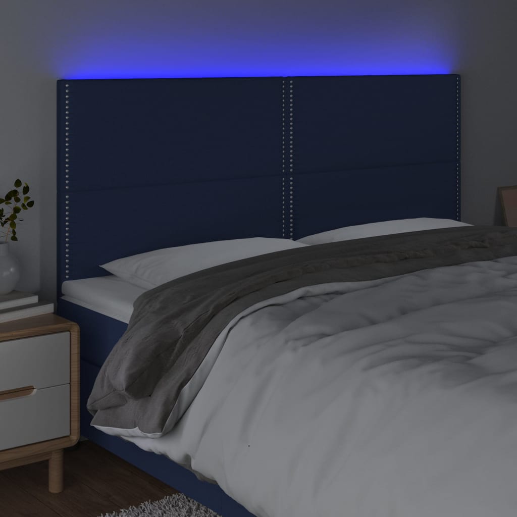 vidaXL Tăblie de pat cu LED, albastru, 180x5x118/128 cm, textil vidaXL Tăblie de pat cu LED, albastru, 180x5x118/128 cm, textil