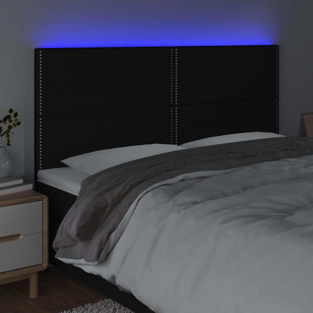 vidaXL Tăblie de pat cu LED, negru, 200x5x118/128 cm, textil vidaXL Tăblie de pat cu LED, negru, 200x5x118/128 cm, textil