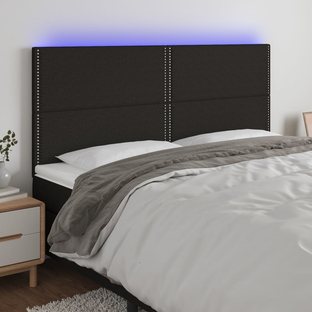 vidaXL Tăblie de pat cu LED, negru, 200x5x118/128 cm, textil vidaXL Tăblie de pat cu LED, negru, 200x5x118/128 cm, textil