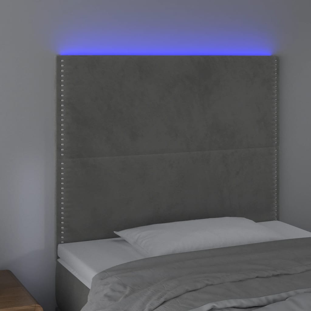 vidaXL Tăblie de pat cu LED, gri deschis, 80x5x118/128 cm, catifea vidaXL Tăblie de pat cu LED, gri deschis, 80x5x118/128 cm, catifea