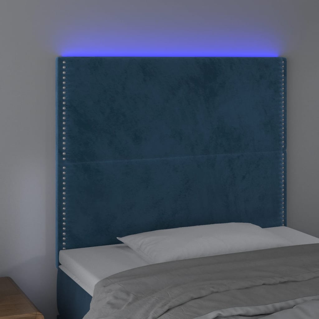 vidaXL Tăblie de pat cu LED, albastru închis, 80x5x118/128cm, catifea