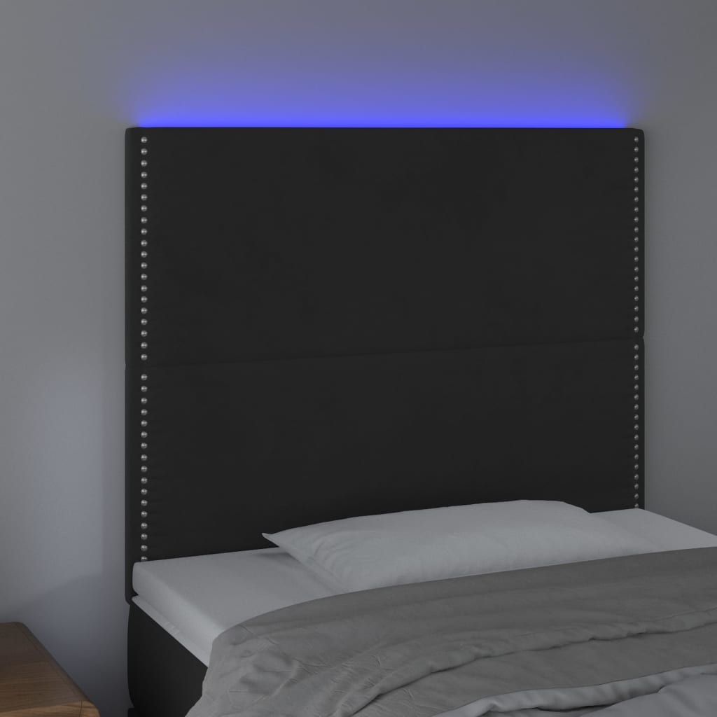 vidaXL Tăblie de pat cu LED, negru, 90x5x118/128 cm, catifea vidaXL Tăblie de pat cu LED, negru, 90x5x118/128 cm, catifea