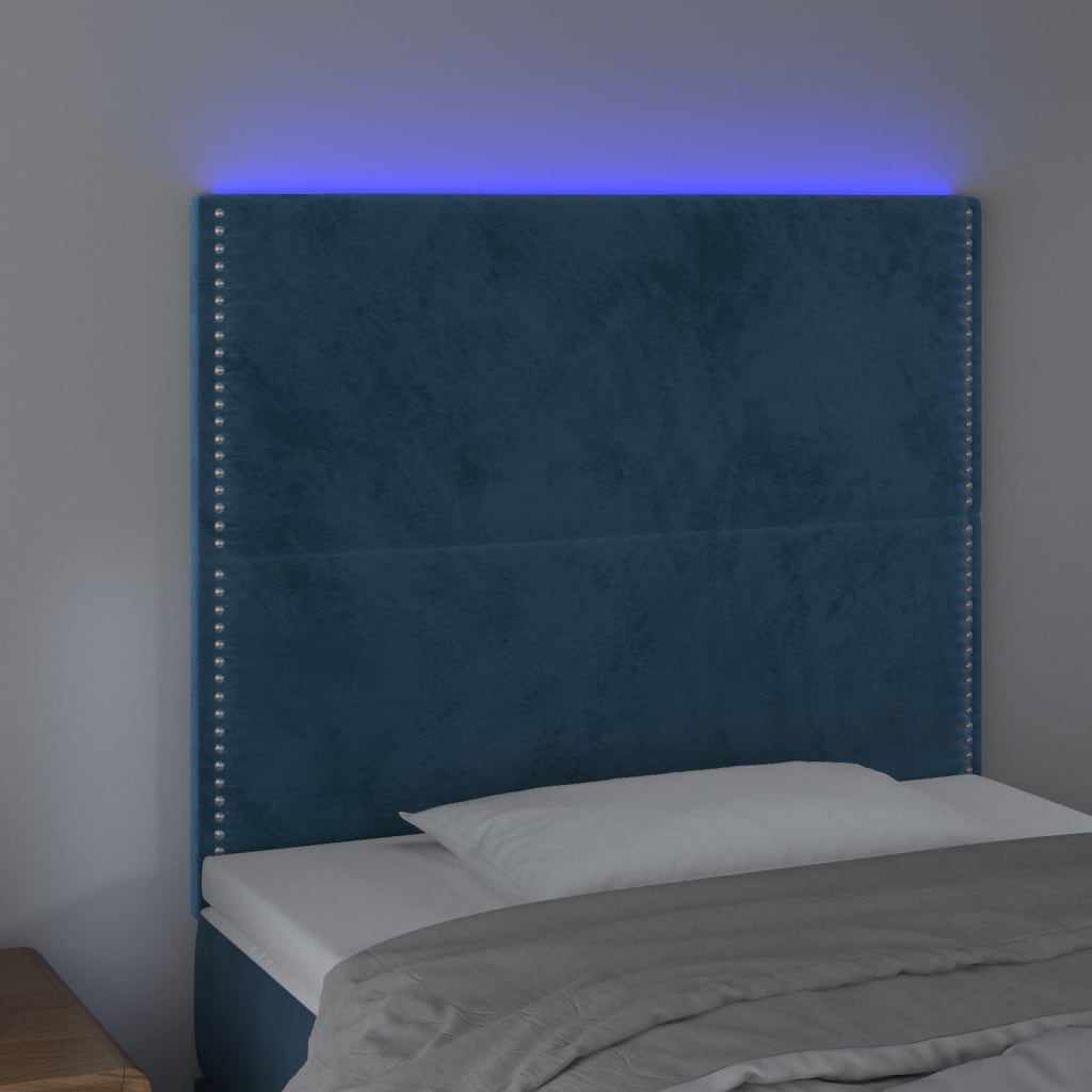 vidaXL Tăblie de pat cu LED, albastru închis, 90x5x118/128 cm, catifea