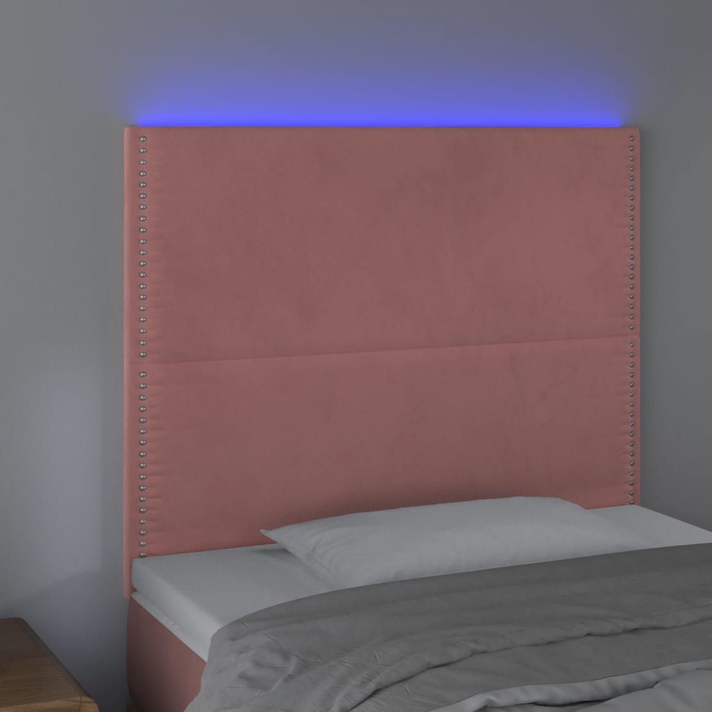 vidaXL Tăblie de pat cu LED, roz, 90x5x118/128 cm, catifea vidaXL Tăblie de pat cu LED, roz, 90x5x118/128 cm, catifea