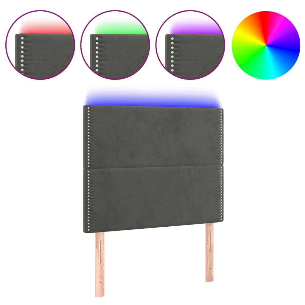 vidaXL Tăblie de pat cu LED, gri închis, 100x5x118/128 cm, textil vidaXL Tăblie de pat cu LED, gri închis, 100x5x118/128 cm, textil