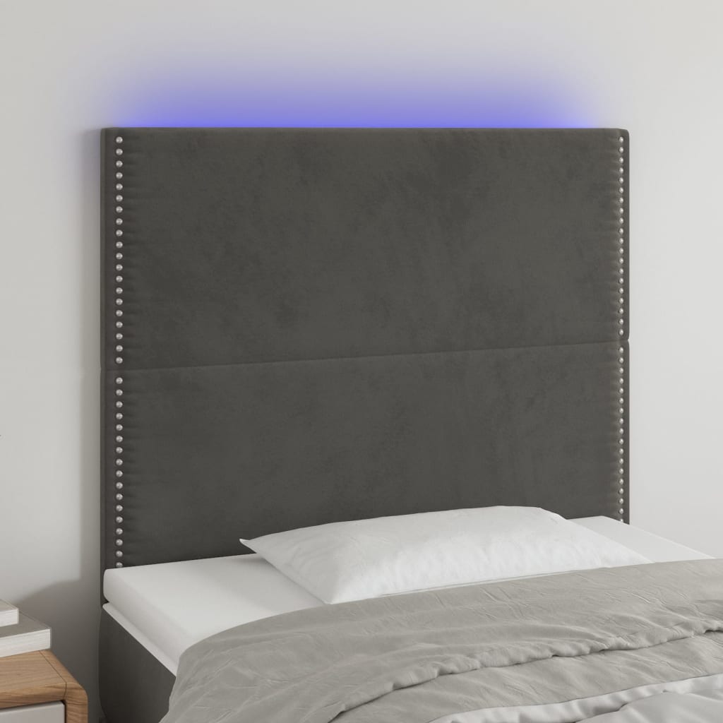 vidaXL Tăblie de pat cu LED, gri închis, 100x5x118/128 cm, textil vidaXL Tăblie de pat cu LED, gri închis, 100x5x118/128 cm, textil