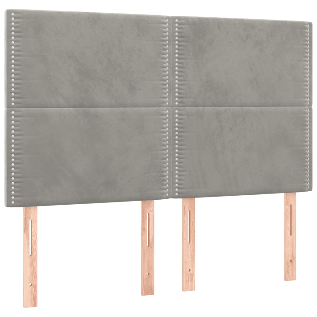 vidaXL Tăblie de pat cu LED, gri deschis, 144x5x118/128 cm, catifea