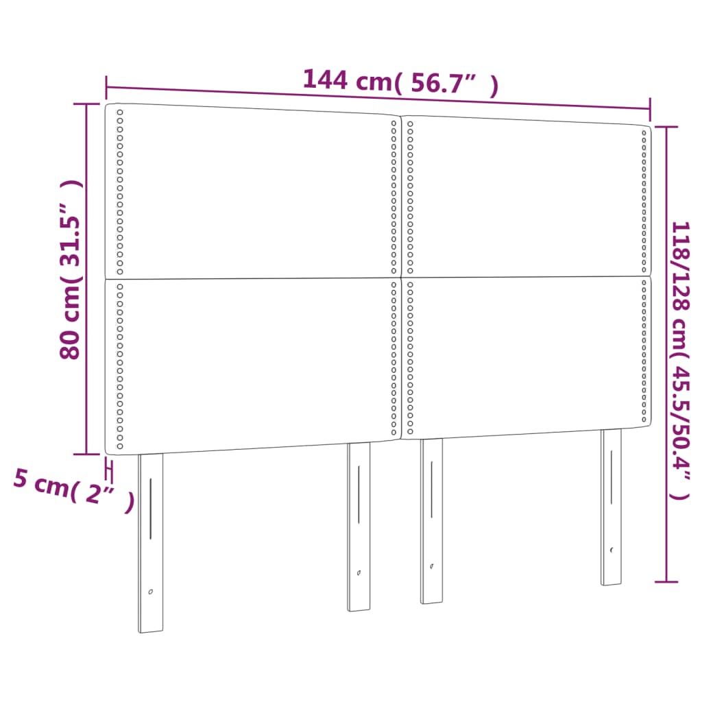 vidaXL Tăblie de pat cu LED, gri deschis, 144x5x118/128 cm, catifea