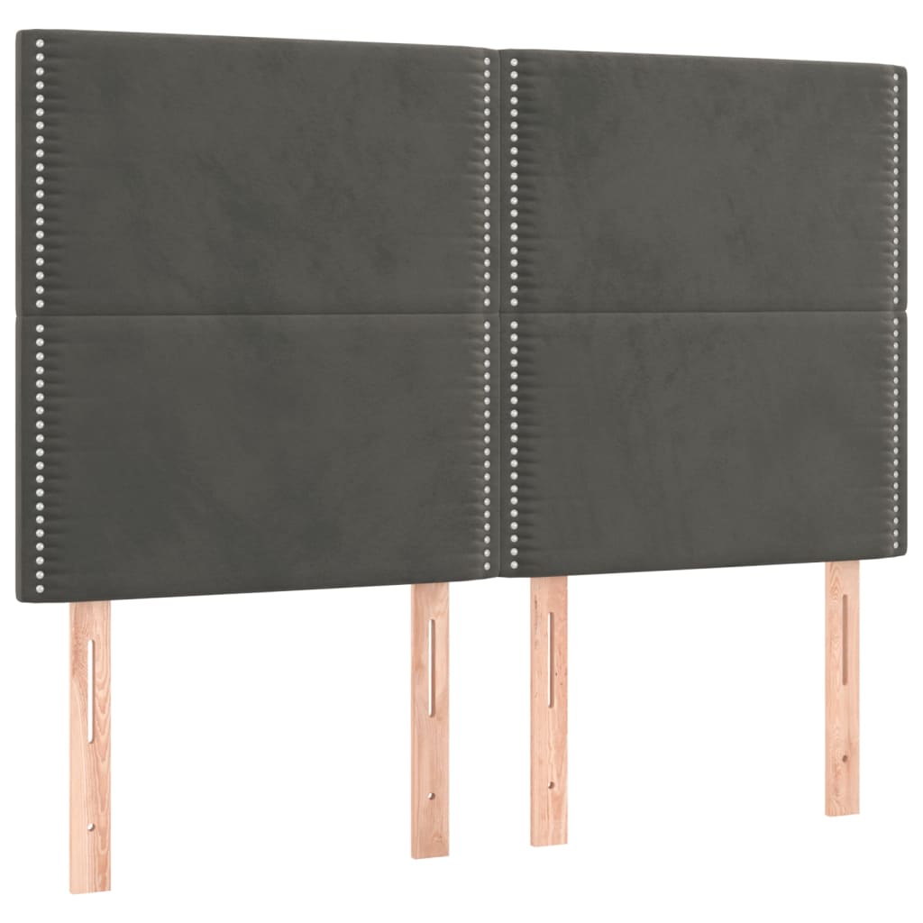 vidaXL Tăblie de pat cu LED, gri închis, 144x5x118/128 cm, catifea vidaXL Tăblie de pat cu LED, gri închis, 144x5x118/128 cm, catifea